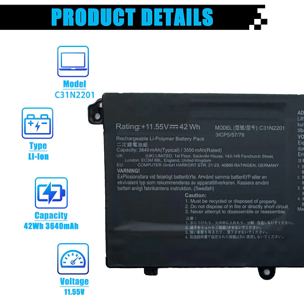 Batería de Repuesto para Asus Vivobook 15 X1504VA X1504ZA F1504ZA Go 15 E1504FA E1504GA - AOMKA 2