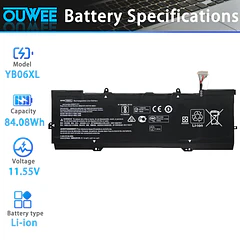 Batería de Repuesto HSTNN-DB8H para HP Spectre X360 15-CH 2018 15-CH000NA 15-CH000TX 15-CH004NL 15-CH005NG 15-CH012TX - OUWEE