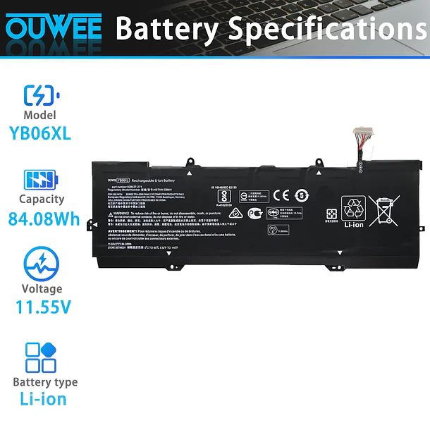 Batería de Repuesto HSTNN-DB8H para HP Spectre X360 15-CH 2018 15-CH000NA 15-CH000TX 15-CH004NL 15-CH005NG 15-CH012TX - OUWEE 2