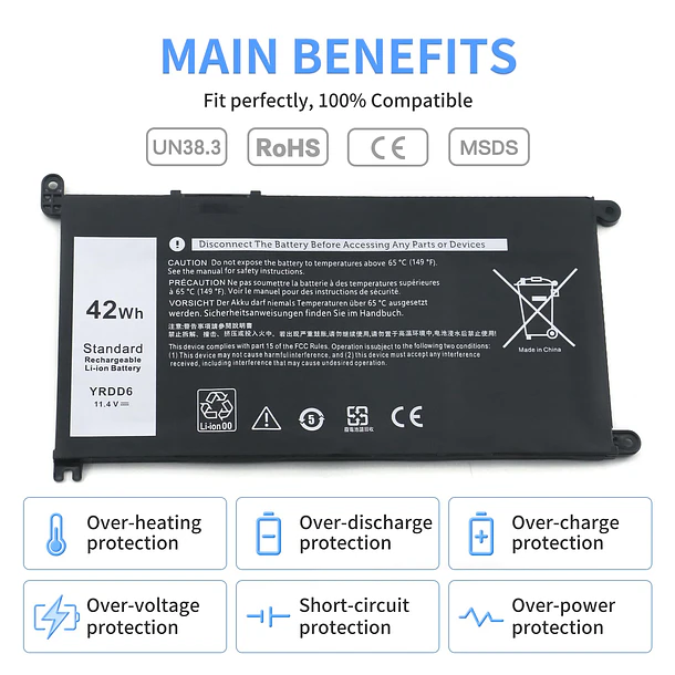 Batería de Repuesto YRDD6 para Dell inspiron 14 15 17 3000 3501 3582 3583 3584 4