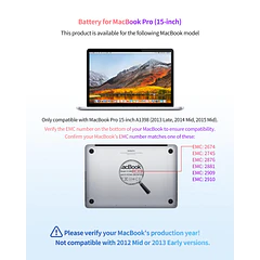 Batería de Repuesto A1494/A1618 para MacBook Pro 15-Inch A1398 Retina 2013-2015 - ASMARK
