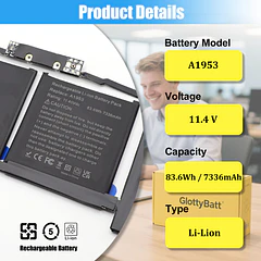 Batería de Repuesto A1953 para MacBook Pro 15 Inch Mid 2018 2019 EMC 3215 3359 - GlottyBatt