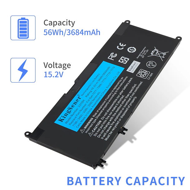 Batería de Repuesto 33YDH para Dell Inspiron17 7000 7778 7779 7773 7786 15 7577 3579 - KingSener 3
