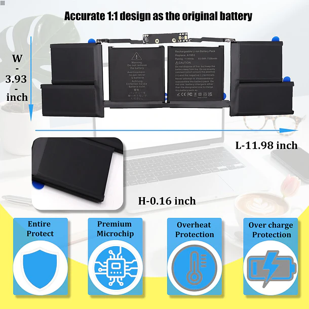 Batería de Repuesto A1953 para MacBook Pro 15 Inch Mid 2018 2019 EMC 3215 3359 - GlottyBatt 5