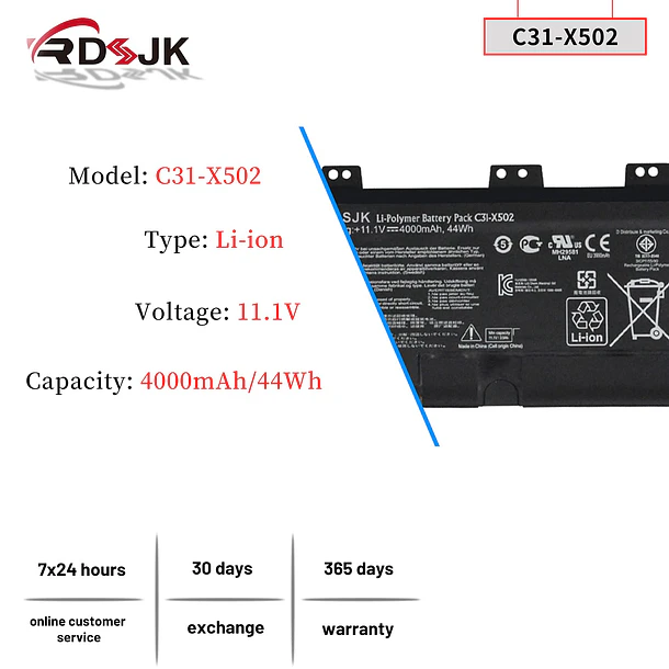 Batería de Repuesto C41N1531 para Asus X502 X502C X502CA S500 S500C S500CA S500CA-D51T S500CA-CJ005H P500CA - RDSJ 2