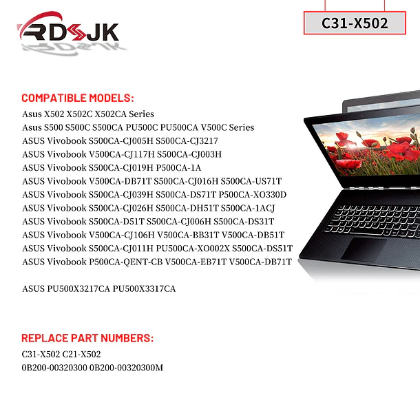Batería de Repuesto C41N1531 para Asus X502 X502C X502CA S500 S500C S500CA S500CA-D51T S500CA-CJ005H P500CA - RDSJ 3