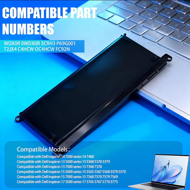 Batería de Repuesto WDX0R para Dell Inspiron 13 15 Series 5000 7000 5567 7573 5570 - UCW 5