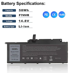 Batería de Repuesto F7HVR para Dell Inspiron 17 7737 7746 15 7537 5545 Series Ins15HD-2528 - BND