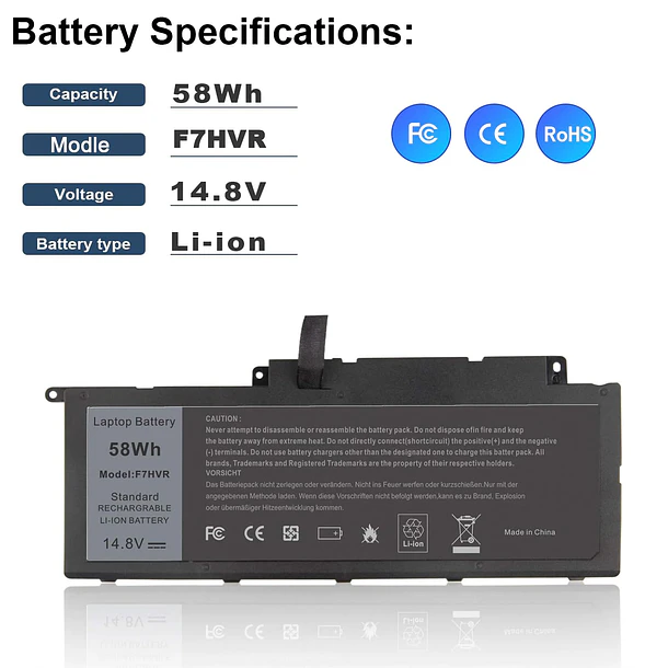 Batería de Repuesto F7HVR para Dell Inspiron 17 7737 7746 15 7537 5545 Series Ins15HD-2528 - BND 2