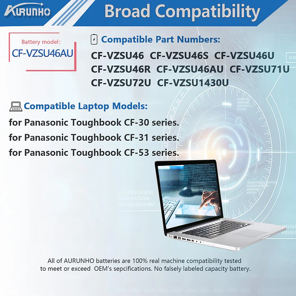 Batería de Repuesto CF-VZSU46AU para Panasonic Toughbook Cf-30 Cf-31 Cf-53 CF-VZSU46 CF-VZSU46S CF-VZSU46U CF-VZSU46R CF-VZSU46AU - AURUNHO 5