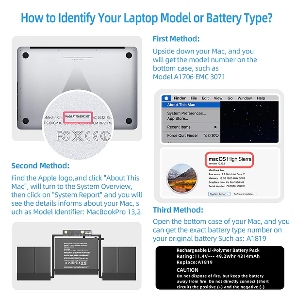 Batería de Repuesto A1706 A1819 Battery Replacement para MacBook Pro 13 Inch Touch Bar (Late 2016 Mid 2017) - JGTM 4