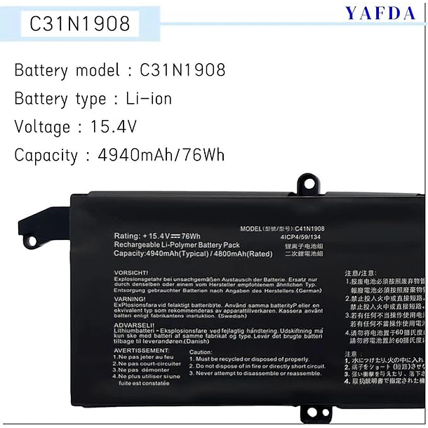 Batería de Repuesto C41N1908 para Asus ROG Zephyrus G14 GA401II GA401IV GA401IH GA401IU GA401IV GA401IV-BR9N6 - Yafda 2