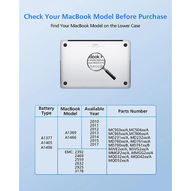 Batería de Repuesto A1496/A1405 para MacBook Air A1466, 13-Inch, 2012-2017 - KayUren 3