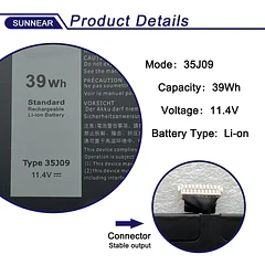 Batería de Repuesto 35J09 para Dell Latitude 7310 7410 Series Notebook Y7HR3 4V5X2 HRGYV WY9MP - SUNNEAR