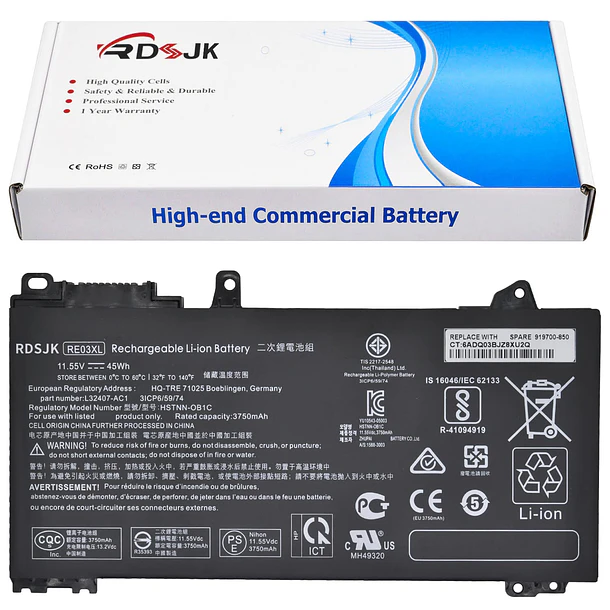 Batería de Repuesto RR03XL para HP ProBook 430 440 445 450 455R G6 430 440 1