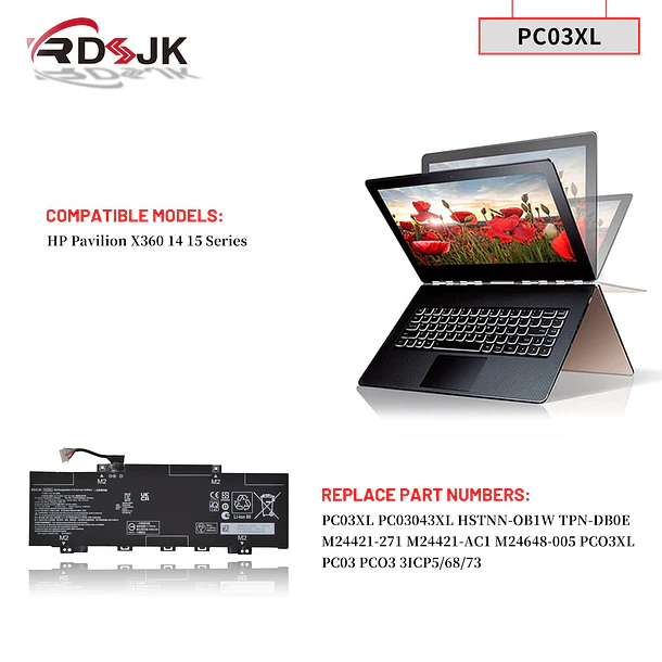 Batería de Repuesto PG03XL para HP Pavilion X360 14 14-DW 14-DY 14-DH 14-BA 14-CD 15-ER 3
