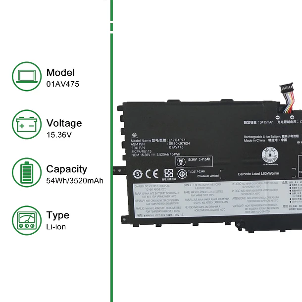 Batería de Repuesto 01AV475 para Lenovo ThinkPad X1 Yoga 3rd Gen 2018 Series L17M4P71 SB10K97623 - JIAZIJIA 2