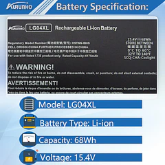Batería de Repuesto LG04XL para HP Pavilion 15-CS0000 15-CS1000 15-cs2000 15-cs3000 15t-cs000 15t-cs100 15t-cs200 15t-cs300 - AURUNHO