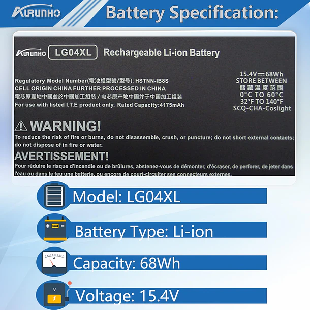 Batería de Repuesto LG04XL para HP Pavilion 15-CS0000 15-CS1000 15-cs2000 15-cs3000 15t-cs000 15t-cs100 15t-cs200 15t-cs300 - AURUNHO 2