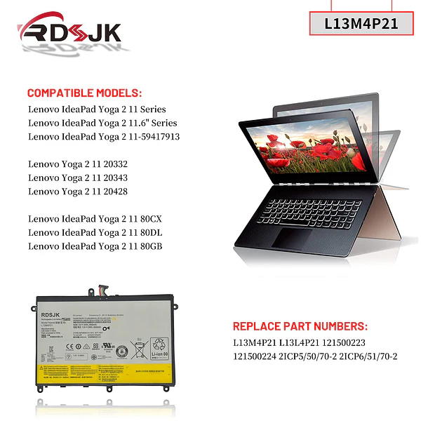 Batería de Repuesto KV690 para Lenovo IdeaPad Yoga 2 11 11-59417913 20332 20343 20428 80CX - RDSJ 3