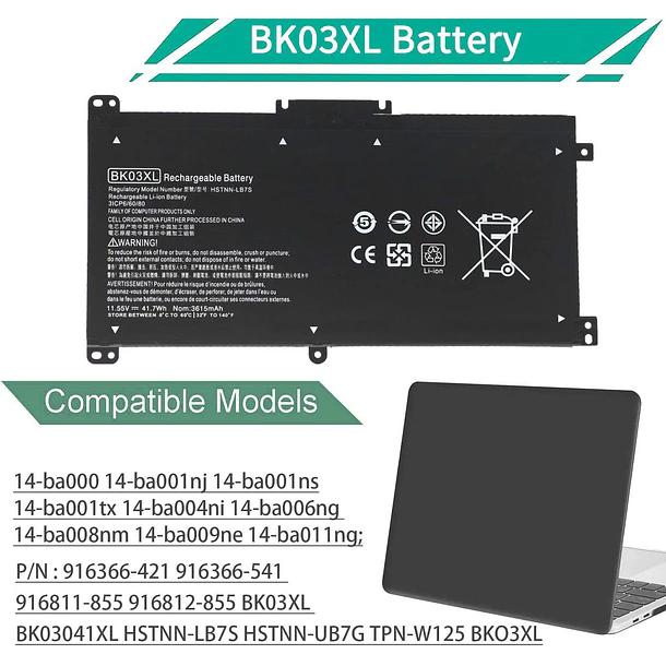 Batería de Repuesto BK03XL para HP Pavilion X360 14-BA 14M-BA Series - HFLRZZ 3