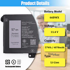 Batería de Repuesto JI04XL para Dell Latitude 7340 7350 7440 7450 7640 7650 Series Laptop - GlottyBatt