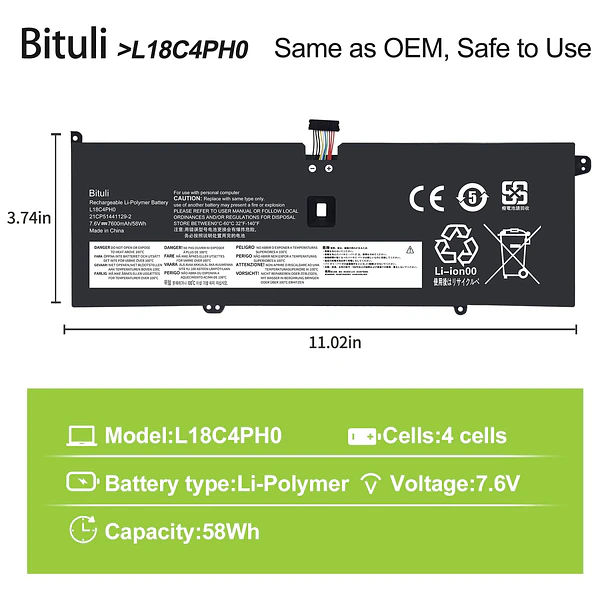 Batería de Repuesto C31N1636 para Lenovo Yoga C940-14IIL Yoga C940 14 SP/A Series L18C4PH0 5B10T11585 - Bituli 2