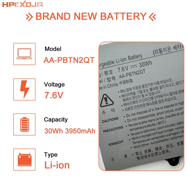 Batería de Repuesto AA-PBTN2QT para Samsung Notebook 9 900X3N-K03 900X3N-K04 NT900X5YNP900X3N NP900X3N-K07US NT900X3N NT900X3Y NT901X5N - HPXXDJA 2
