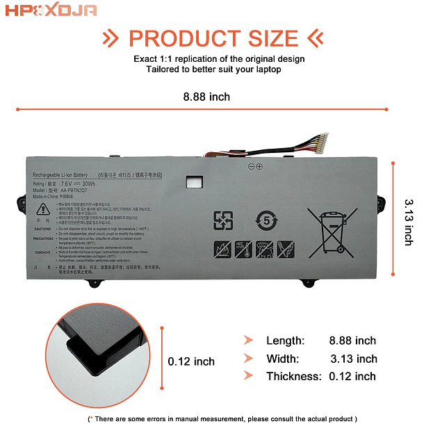 Batería de Repuesto AA-PBTN2QT para Samsung Notebook 9 900X3N-K03 900X3N-K04 NT900X5YNP900X3N NP900X3N-K07US NT900X3N NT900X3Y NT901X5N - HPXXDJA 4