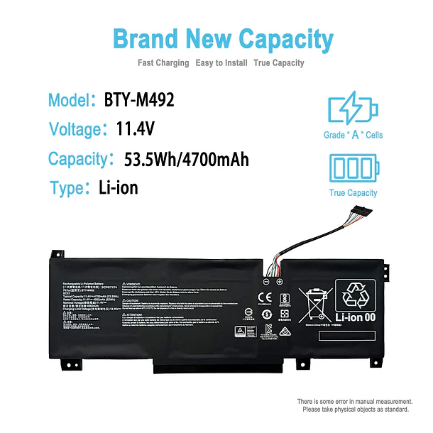 Batería de Repuesto BTY-M492 para MSI Pulse GL66 11UEK-016AU 11UDK-255VN 11UCK Katana GF66 GF76 11UC - TAICROWNE 2