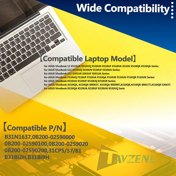 Batería de Repuesto JPFMR para ASUS VivoBook 15 X510UR X510UQ X510UF X510UA X510QR X510QA S501UR - TAVZENL 6