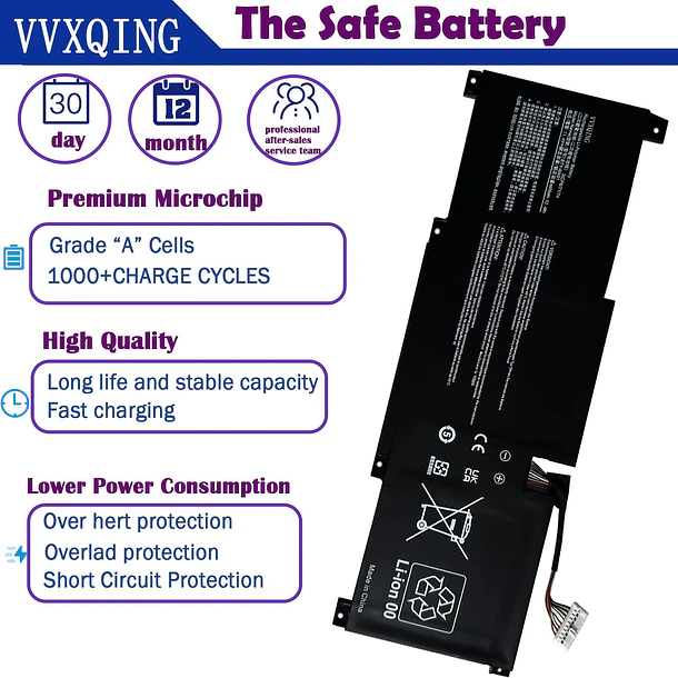 Batería de Repuesto BTY-M491 para MSI Modern 15 A10M A10M-028DE A10RAS A10RB A10RD A11M A11SB - VVXQING 3