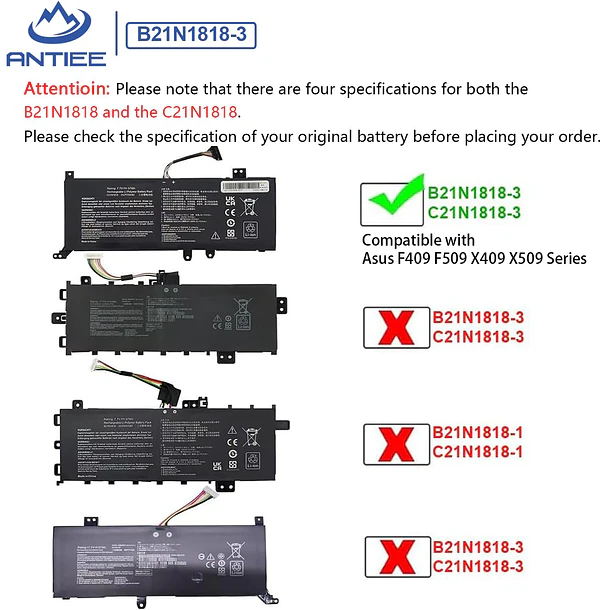 Batería de Repuesto B21N1818-3 para Asus VivoBook A509 D509 F509 M509 X509 A409 5