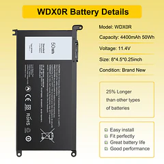 Batería de Repuesto WDX0R para Dell Inspiron 13/15/17 5000/7000 5368 5378 7378 5568 5578 5580 - iROCCMIN