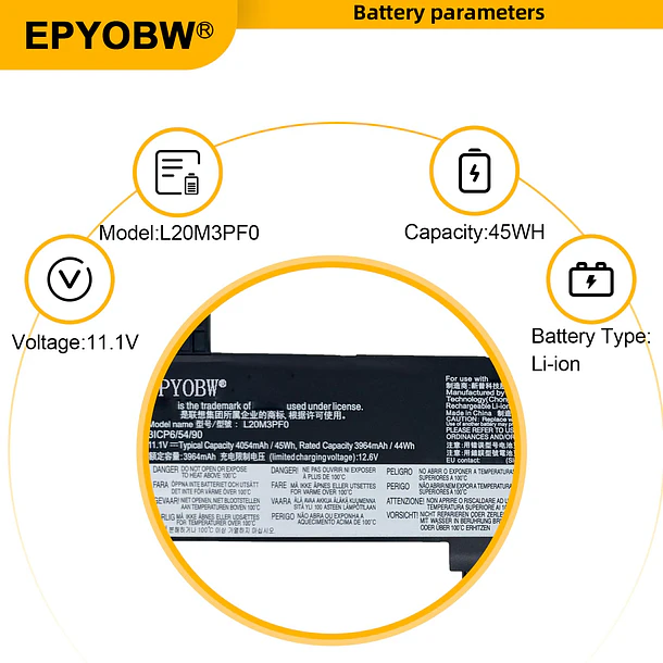 Batería de Repuesto L20M3PF0 para Lenovo Ideapad 3-14ABA7 3-15ABA7 3-17ABA7 / V15 / S14 G2 - EPYOBW 4