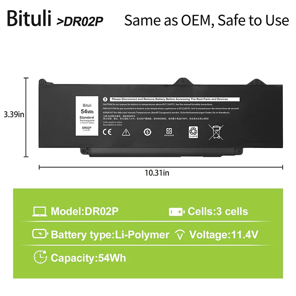 Batería de Repuesto DR02P para Dell Latitude 5440 5450 5540 5550 / Precision 3480 3490 - Bituli 2