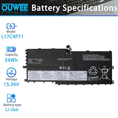 Batería de Repuesto L17C4P71 para Lenovo ThinkPad X1 Yoga 3rd Gen Series L17M4P73 SB10K97638 01AV499 - OUWEE