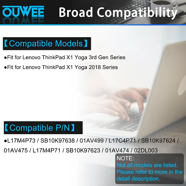 Batería de Repuesto L17C4P71 para Lenovo ThinkPad X1 Yoga 3rd Gen Series L17M4P73 SB10K97638 01AV499 - OUWEE 3