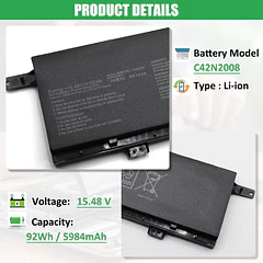 Batería de Repuesto C42N2008 para ASUS ZenBook Pro Duo 15 OLED UX582 UX582L UX582LR UX582HM - RHKRKQN