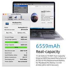Batería de Repuesto A1582/A1493 para MacBook Pro Retina 13 Inch (Late 2013 Mid 2014 Early - JGTM