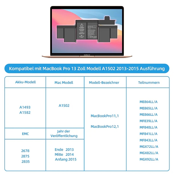 Batería de Repuesto A1582/A1493 para MacBook Pro Retina 13 Inch (Late 2013 Mid 2014 Early - JGTM 3