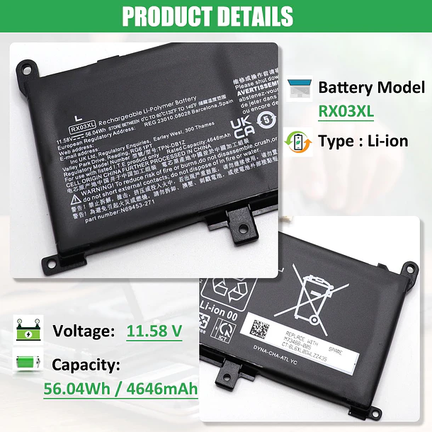 Batería de Repuesto RX03XL para HP EliteBook 640 G11 645 G11 630 G11 660 G11 - RHKRKQN 2
