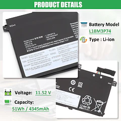 Batería de Repuesto L18M3P74 para Lenovo ThinkPad T490 T495 P43S T14 P14s 1st Gen Series - RHKRKQN
