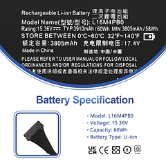 Batería de Repuesto L16M4PB0 para Lenovo Legion Y720-15IKB Series - ANTIEE