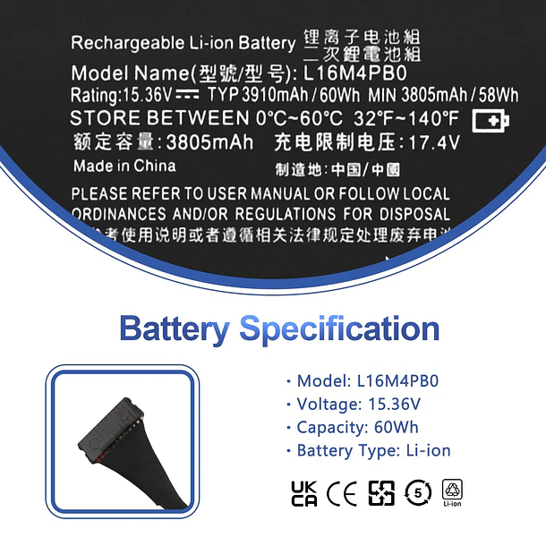 Batería de Repuesto L16M4PB0 para Lenovo Legion Y720-15IKB Series - ANTIEE 2