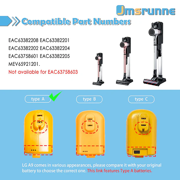 Batería de Repuesto EAC63382204 EAC63382208 para LG CordZero A9 A929KVM A927KGMS A927KVMS A908VMR A958 A958SA A958SK - Jmsrunne 3