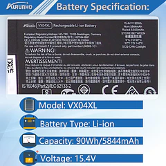 Batería de Repuesto VX04XL para HP Zbook 15 G5 G6 2YW99AV 2YX00AV 2ZC40EA 2ZC41EA 3AX02AV - AURUNHO