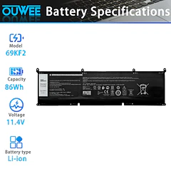 Batería de Repuesto 69KF2 para Dell G7 15 7500 G15 5510 5511 5515 5520 5521 - OUWEE