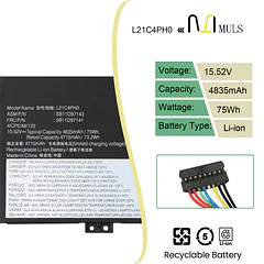Batería de Repuesto DJ1J0 para Lenovo IdeaPad Yoga 9-14IAP7 9-14IRP8