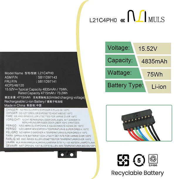 Batería de Repuesto DJ1J0 para Lenovo IdeaPad Yoga 9-14IAP7 9-14IRP8 2